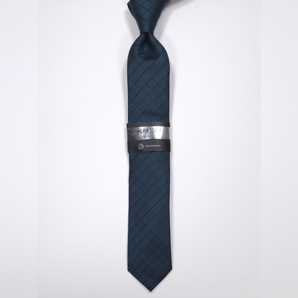 Alfani Men's Slim Necktie, Color Blue & Black, Geometric Pattern, MSRP $55, NWT - Picture 2 of 11